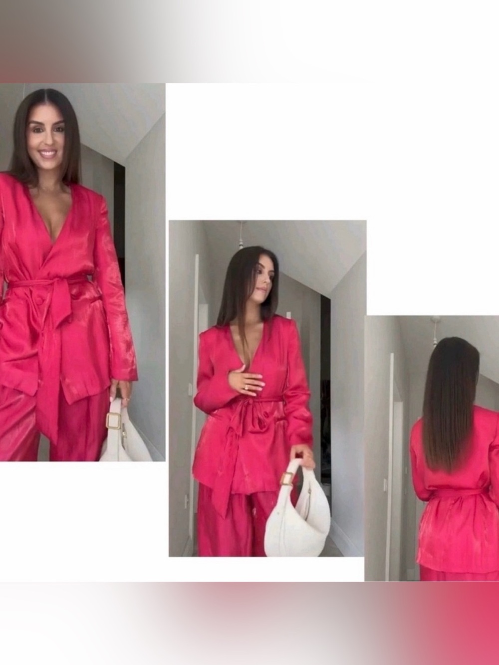 Zara Fuchsia Satin Wrap Blazer with Tie Belt